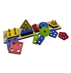 Montessori Ahşap Geometrik Şekiller Tak-Çıkar Delikli 5 Şekil